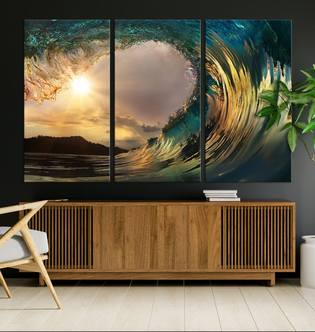 Rip Curl Big Wave on Ocean Landscape Canvas Wall Art Print Artwork for Home Decor