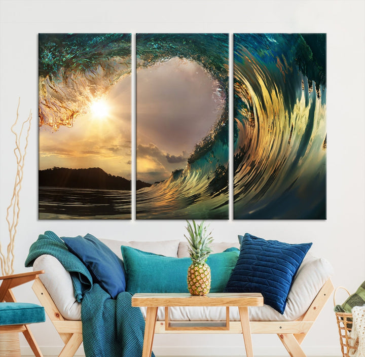 Rip Curl Big Wave on Ocean Landscape Canvas Wall Art Print Artwork for Home Decor