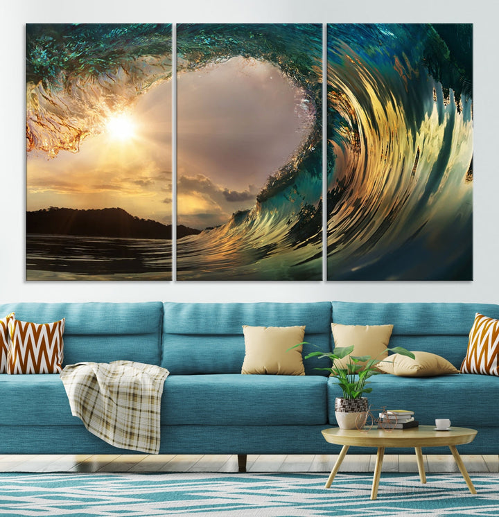 Rip Curl Big Wave on Ocean Landscape Canvas Wall Art Print Artwork for Home Decor