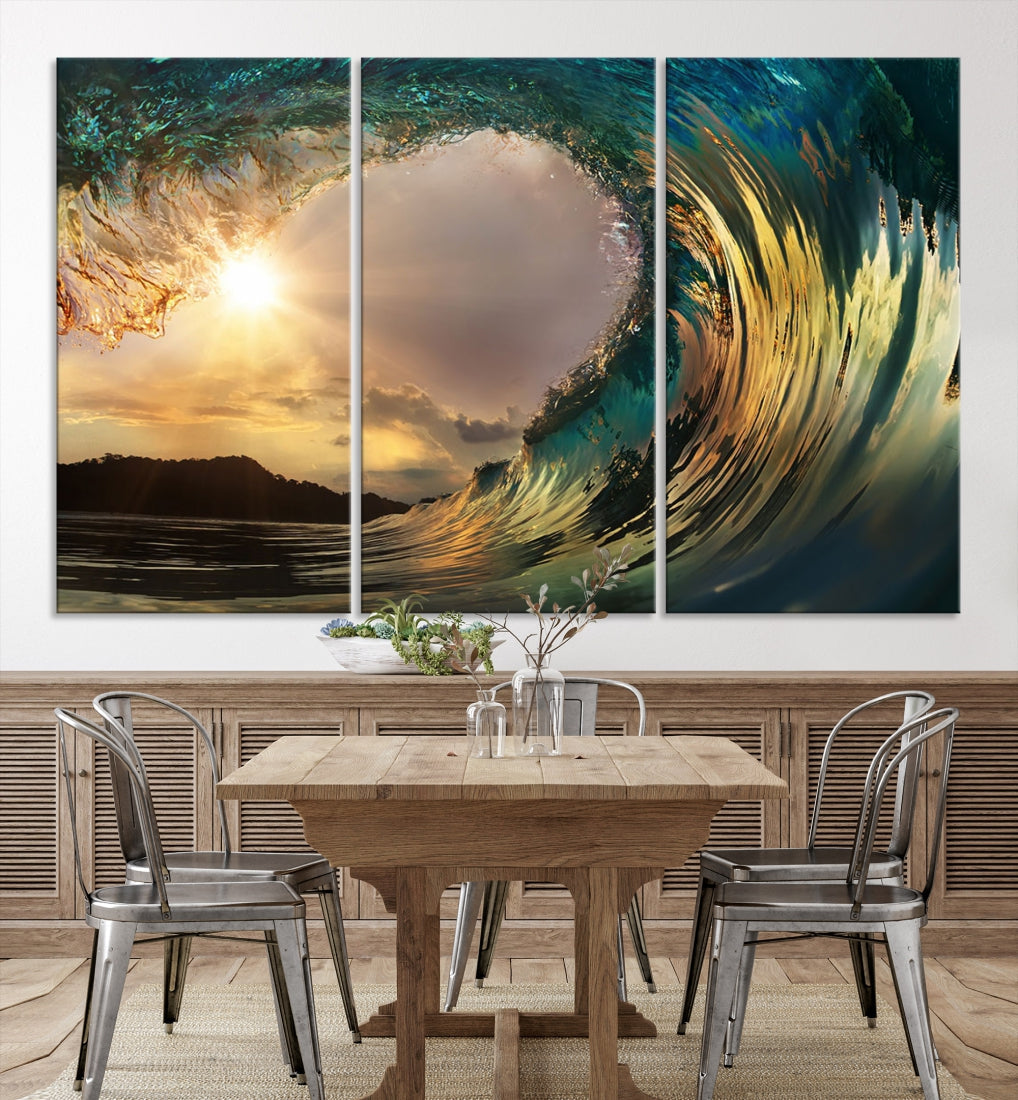 Rip Curl Big Wave on Ocean Landscape Canvas Wall Art Print Artwork for Home Decor