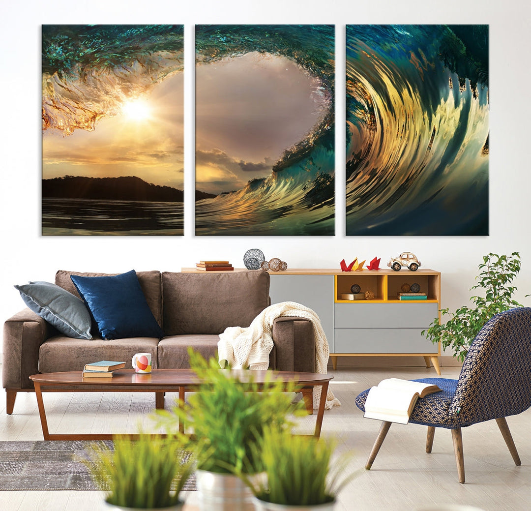 Rip Curl Big Wave on Ocean Landscape Canvas Wall Art Print Artwork for Home Decor