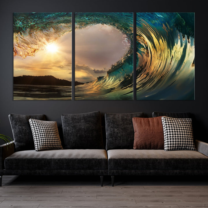 Rip Curl Big Wave on Ocean Landscape Canvas Wall Art Print Artwork for Home Decor