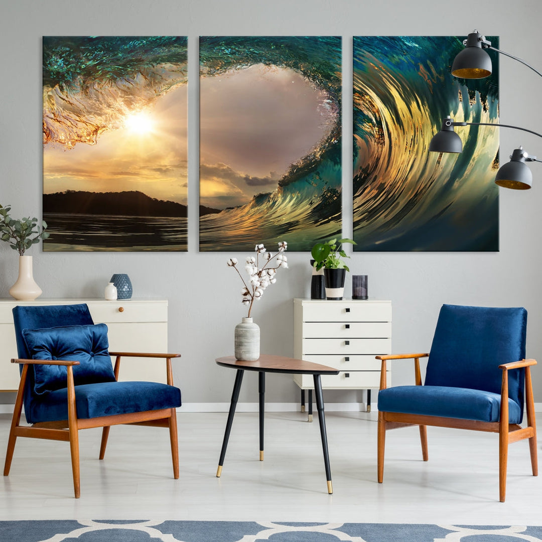 Rip Curl Big Wave on Ocean Landscape Canvas Wall Art Print Artwork for Home Decor