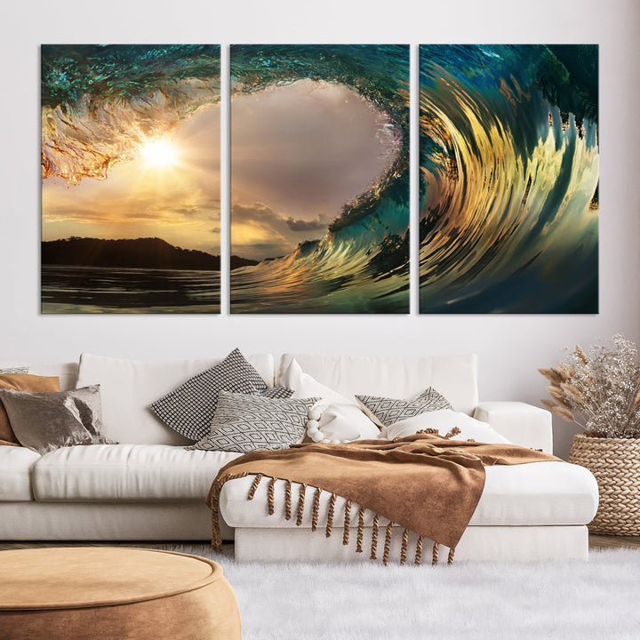 Rip Curl Big Wave on Ocean Landscape Canvas Wall Art Print Artwork for Home Decor