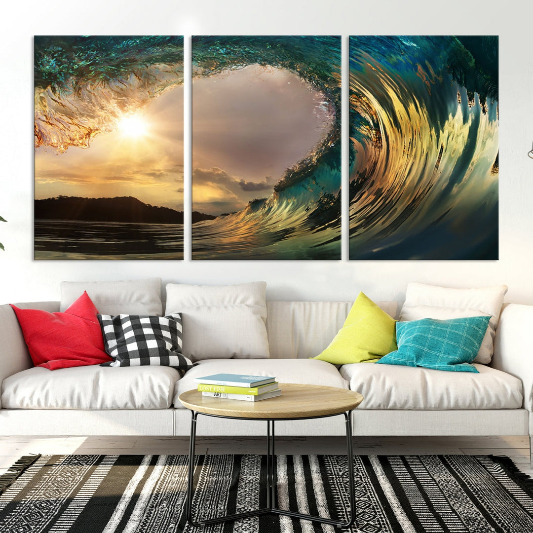 Rip Curl Big Wave on Ocean Landscape Canvas Wall Art Print Artwork for Home Decor