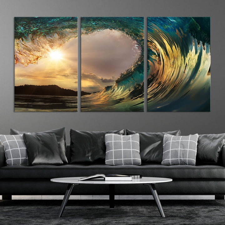 Rip Curl Big Wave on Ocean Landscape Canvas Wall Art Print Artwork for Home Decor