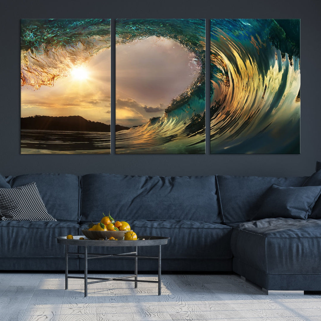 Rip Curl Big Wave on Ocean Landscape Canvas Wall Art Print Artwork for Home Decor