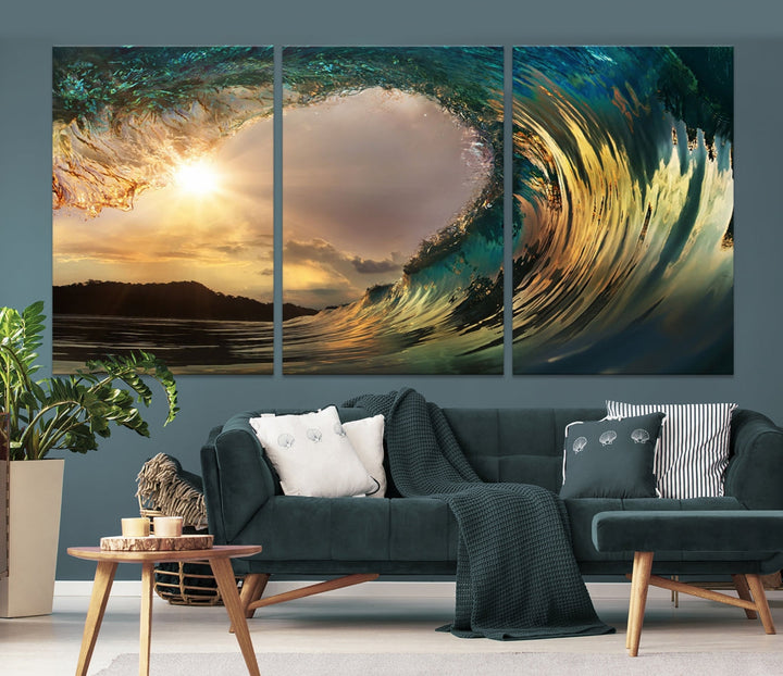 Rip Curl Big Wave on Ocean Landscape Canvas Wall Art Print Artwork for Home Decor