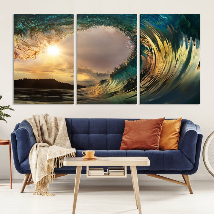 Rip Curl Big Wave on Ocean Landscape Canvas Wall Art Print Artwork for Home Decor