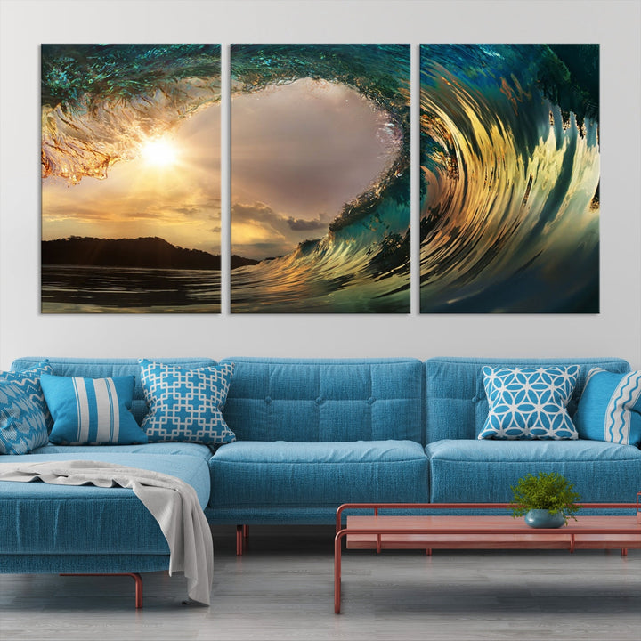 Rip Curl Big Wave on Ocean Landscape Canvas Wall Art Print Artwork for Home Decor