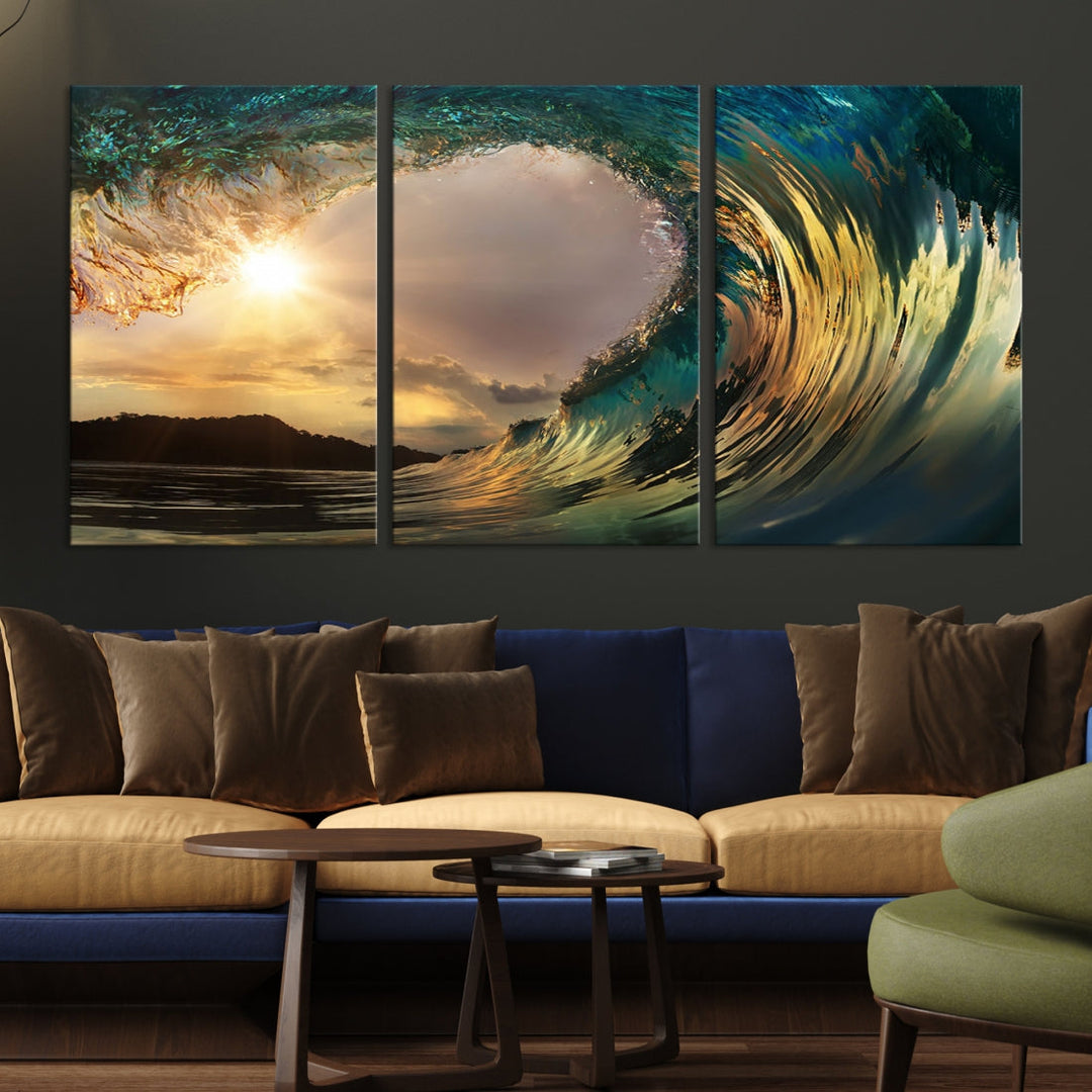 Rip Curl Big Wave on Ocean Landscape Canvas Wall Art Print Artwork for Home Decor