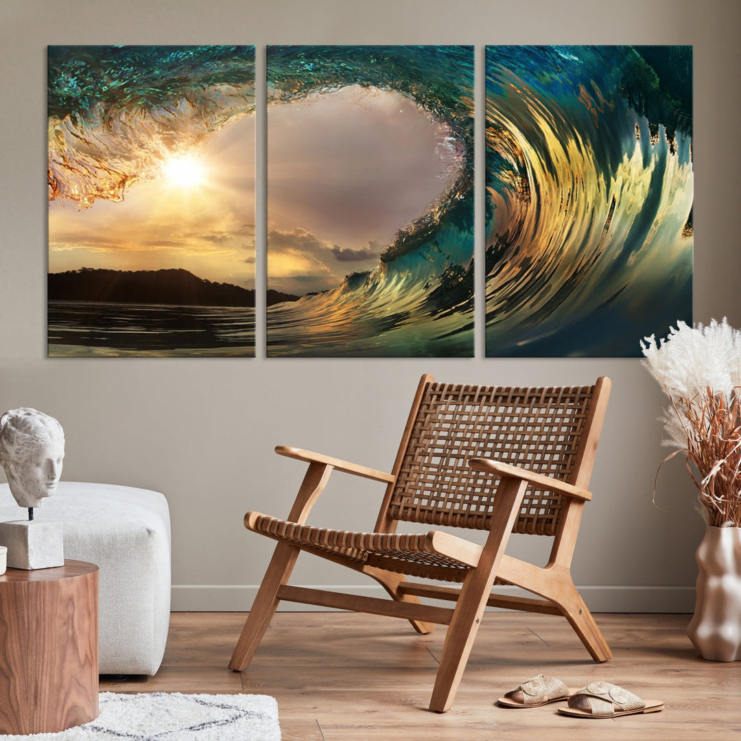 Rip Curl Big Wave on Ocean Landscape Canvas Wall Art Print Artwork for Home Decor