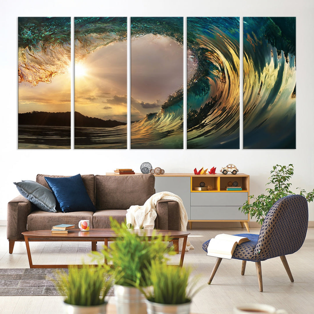 Rip Curl Big Wave on Ocean Landscape Canvas Wall Art Print Artwork for Home Decor