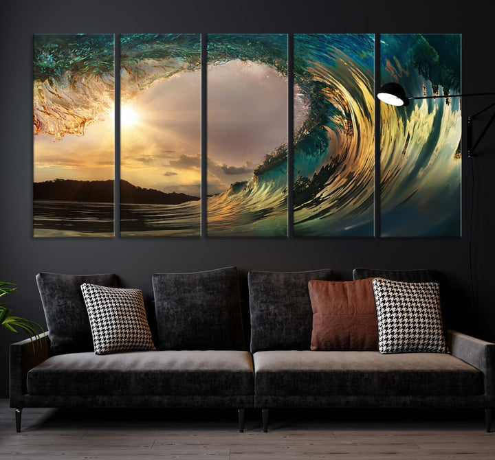 Rip Curl Big Wave on Ocean Landscape Canvas Wall Art Print Artwork for Home Decor