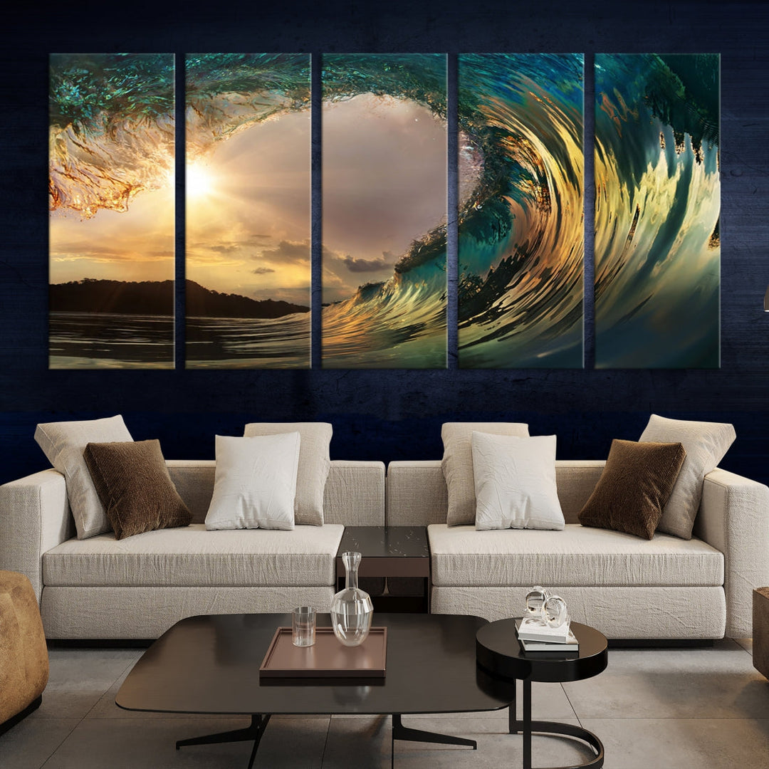 Rip Curl Big Wave on Ocean Landscape Canvas Wall Art Print Artwork for Home Decor