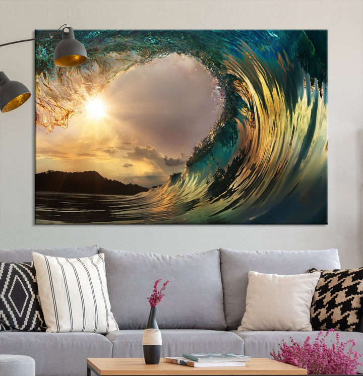 Rip Curl Big Wave on Ocean Landscape Canvas Wall Art Print Artwork for Home Decor