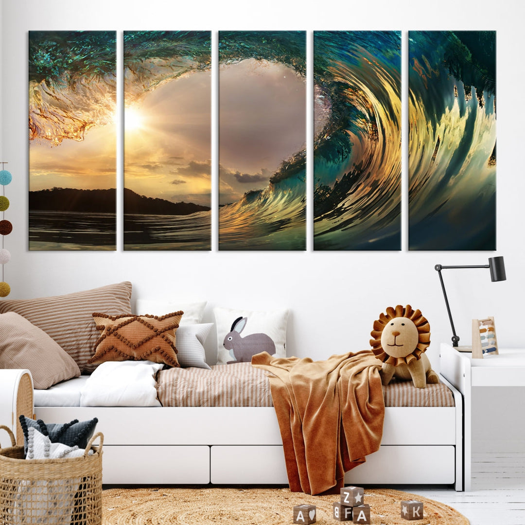 Rip Curl Big Wave on Ocean Landscape Canvas Wall Art Print Artwork for Home Decor