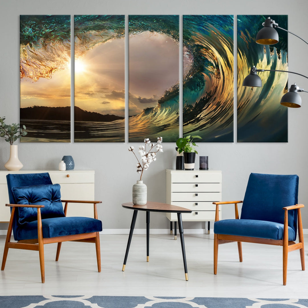 Rip Curl Big Wave on Ocean Landscape Canvas Wall Art Print Artwork for Home Decor