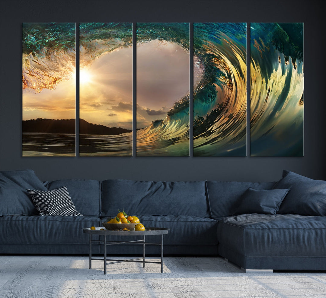 Rip Curl Big Wave on Ocean Landscape Canvas Wall Art Print Artwork for Home Decor