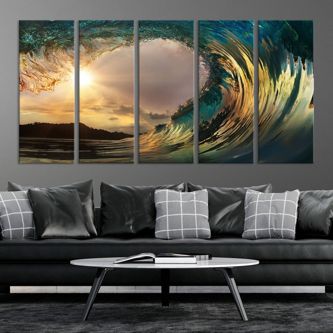 Rip Curl Big Wave on Ocean Landscape Canvas Wall Art Print Artwork for Home Decor