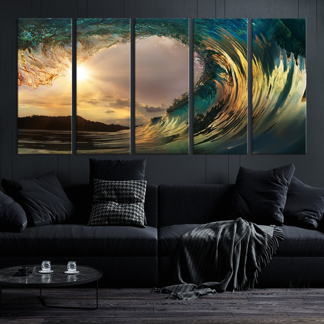 Rip Curl Big Wave on Ocean Landscape Canvas Wall Art Print Artwork for Home Decor