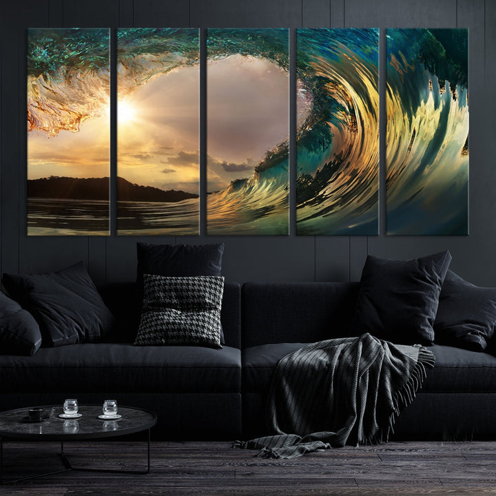 Rip Curl Big Wave on Ocean Landscape Canvas Wall Art Print Artwork for Home Decor