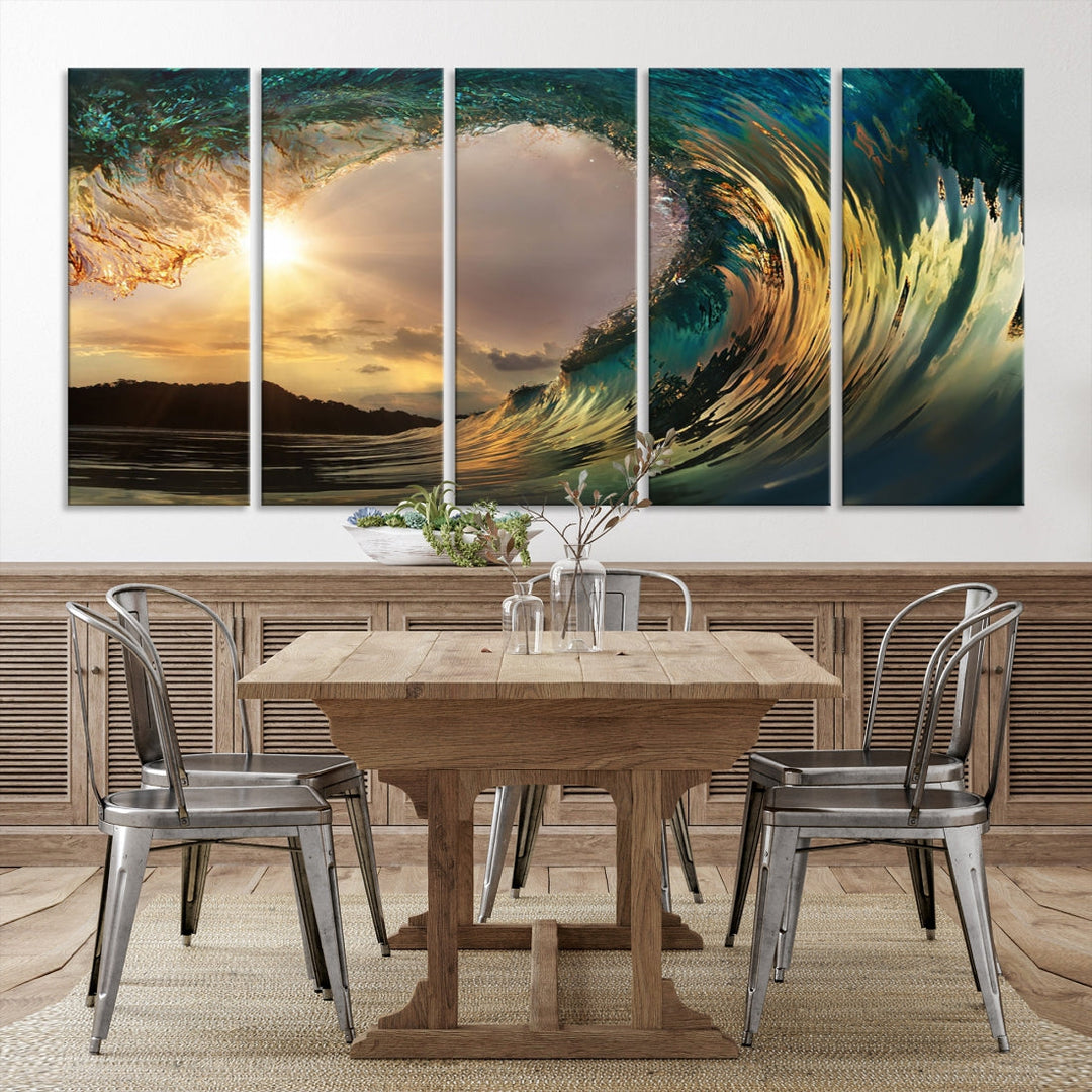 Rip Curl Big Wave on Ocean Landscape Canvas Wall Art Print Artwork for Home Decor