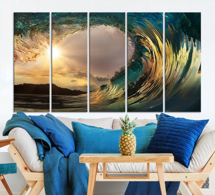 Rip Curl Big Wave on Ocean Landscape Canvas Wall Art Print Artwork for Home Decor