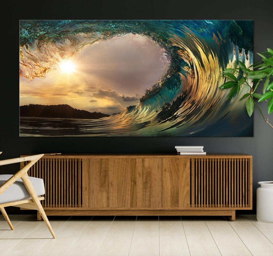 Rip Curl Big Wave on Ocean Landscape Canvas Wall Art Print Artwork for Home Decor