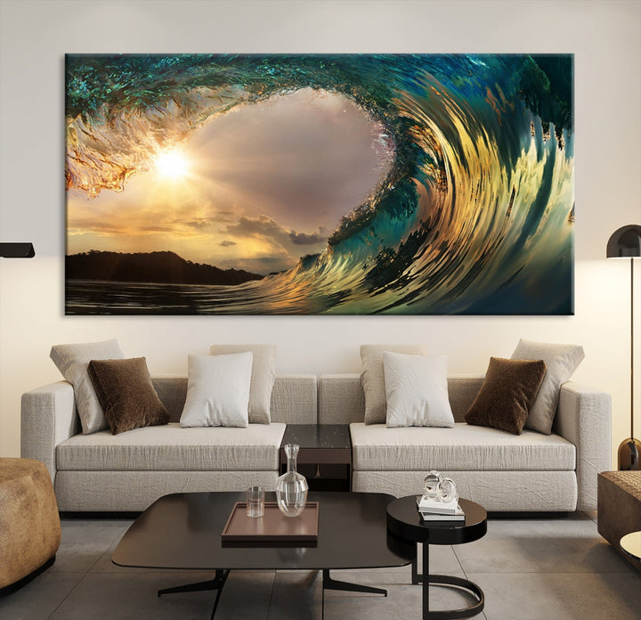 Rip Curl Big Wave on Ocean Landscape Canvas Wall Art Print Artwork for Home Decor