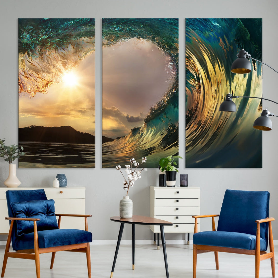 Rip Curl Big Wave on Ocean Landscape Canvas Wall Art Print Artwork for Home Decor