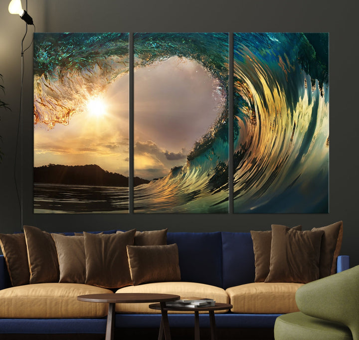 Rip Curl Big Wave on Ocean Landscape Canvas Wall Art Print Artwork for Home Decor