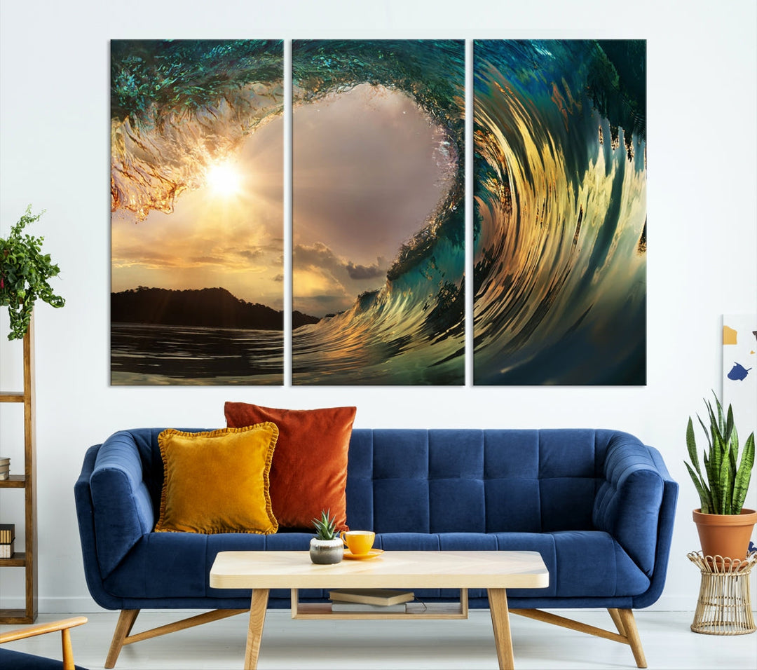 Rip Curl Big Wave on Ocean Landscape Canvas Wall Art Print Artwork for Home Decor