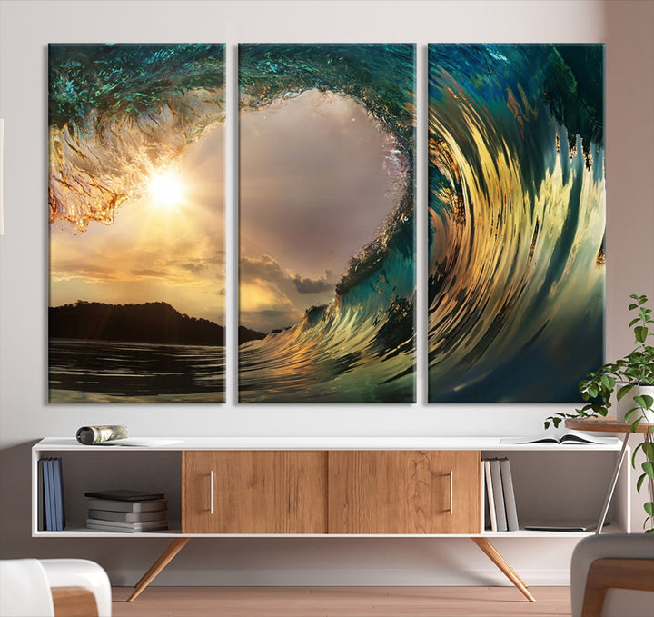 Rip Curl Big Wave on Ocean Landscape Canvas Wall Art Print Artwork for Home Decor