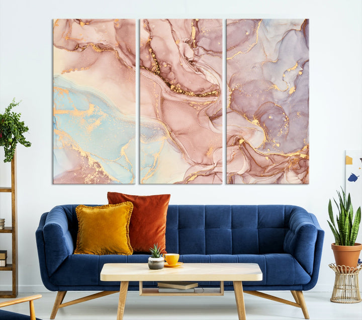 Rose Gold Marble Fluid Effect Abstract Painting Framed Canvas Wall Art Giclee Print