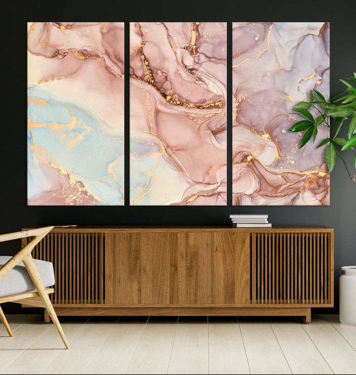 Rose Gold Marble Fluid Effect Abstract Painting Framed Canvas Wall Art Giclee Print