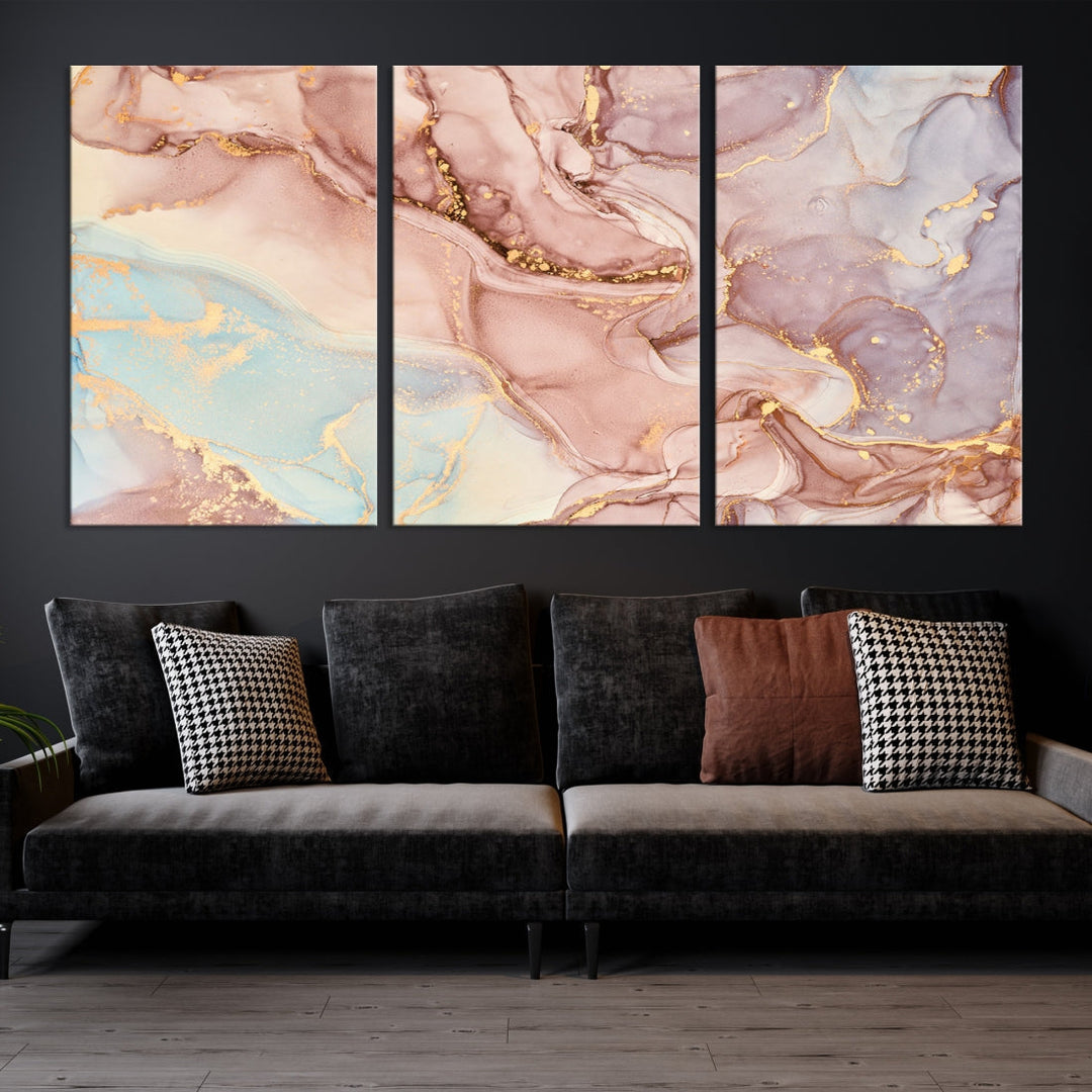 Rose Gold Marble Fluid Effect Abstract Painting Framed Canvas Wall Art Giclee Print