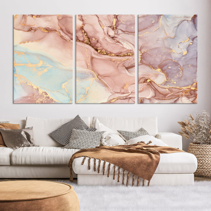 Rose Gold Marble Fluid Effect Abstract Painting Framed Canvas Wall Art Giclee Print