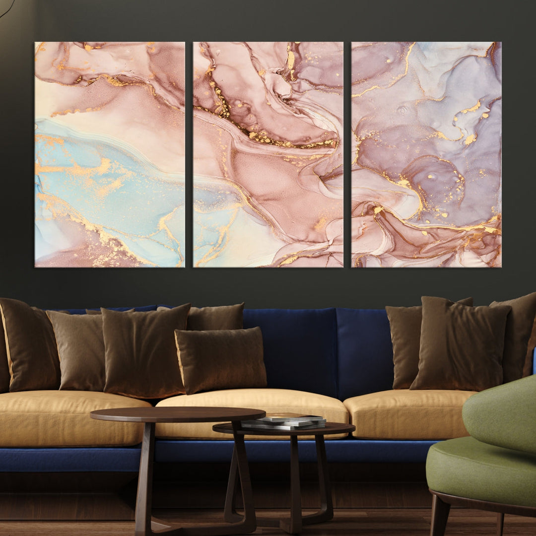 Rose Gold Marble Fluid Effect Abstract Painting Framed Canvas Wall Art Giclee Print