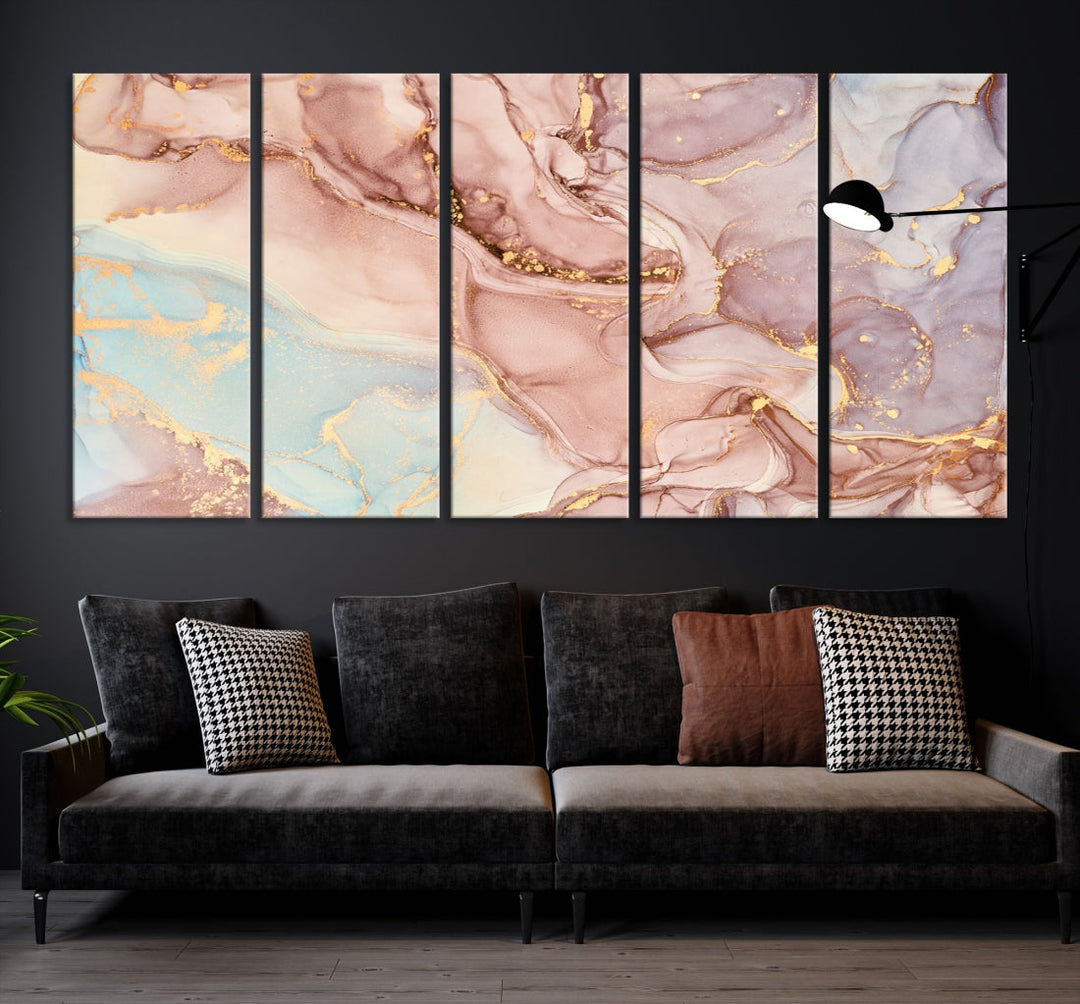 Rose Gold Marble Fluid Effect Abstract Painting Framed Canvas Wall Art Giclee Print