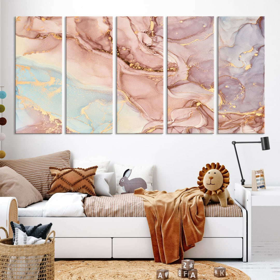 Rose Gold Marble Fluid Effect Abstract Painting Framed Canvas Wall Art Giclee Print