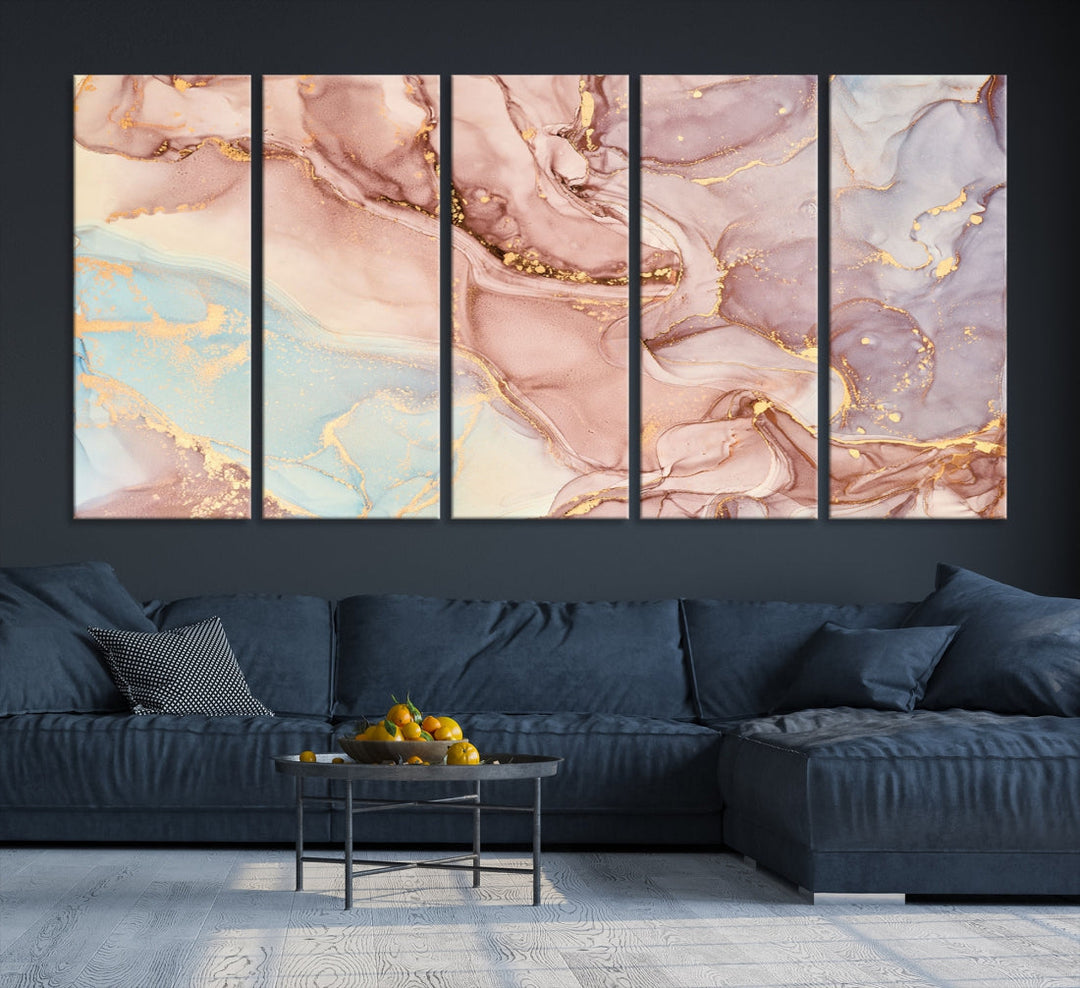 Rose Gold Marble Fluid Effect Abstract Painting Framed Canvas Wall Art Giclee Print