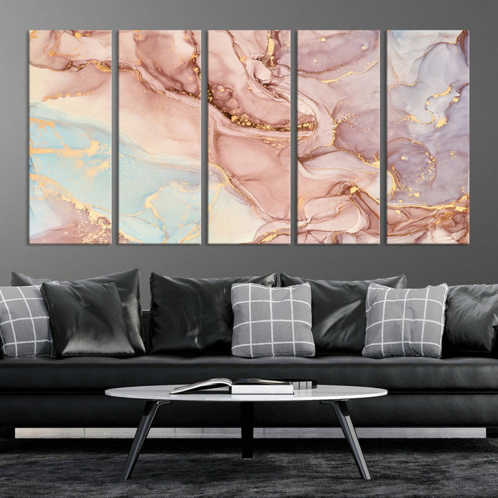 Rose Gold Marble Fluid Effect Abstract Painting Framed Canvas Wall Art Giclee Print