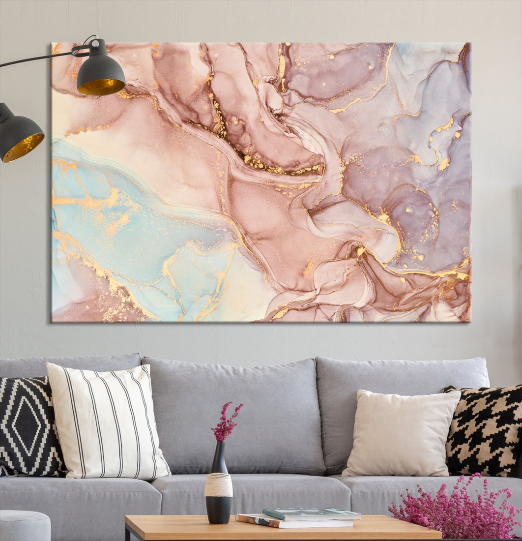 Rose Gold Marble Fluid Effect Abstract Painting Framed Canvas Wall Art Giclee Print