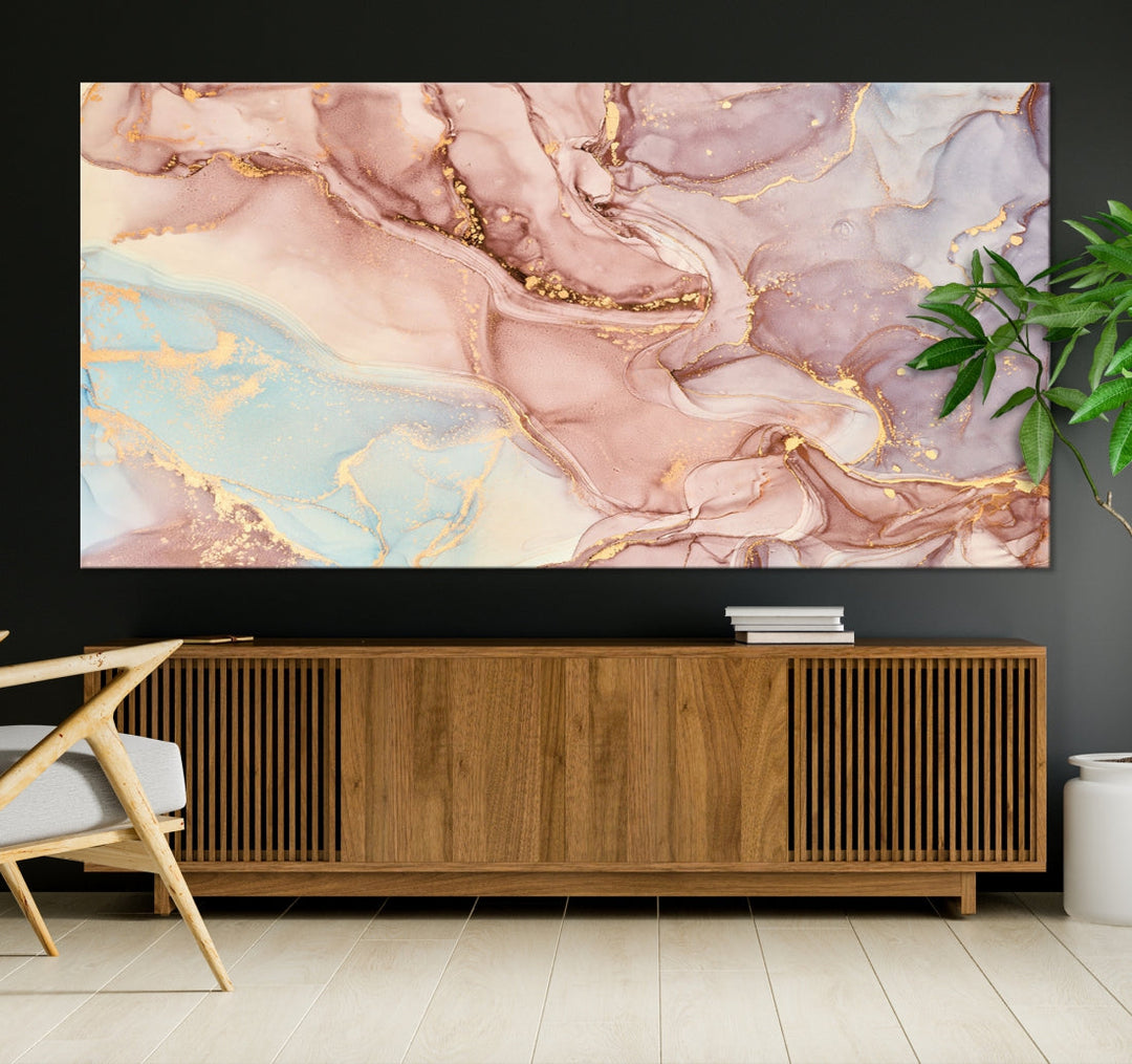 Rose Gold Marble Fluid Effect Abstract Painting Framed Canvas Wall Art Giclee Print