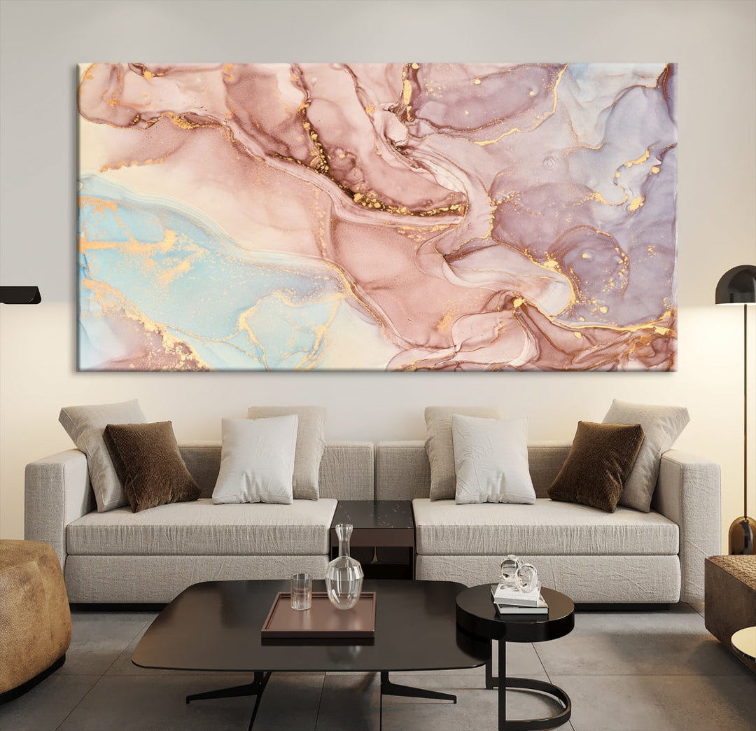 Rose Gold Marble Fluid Effect Abstract Painting Framed Canvas Wall Art Giclee Print