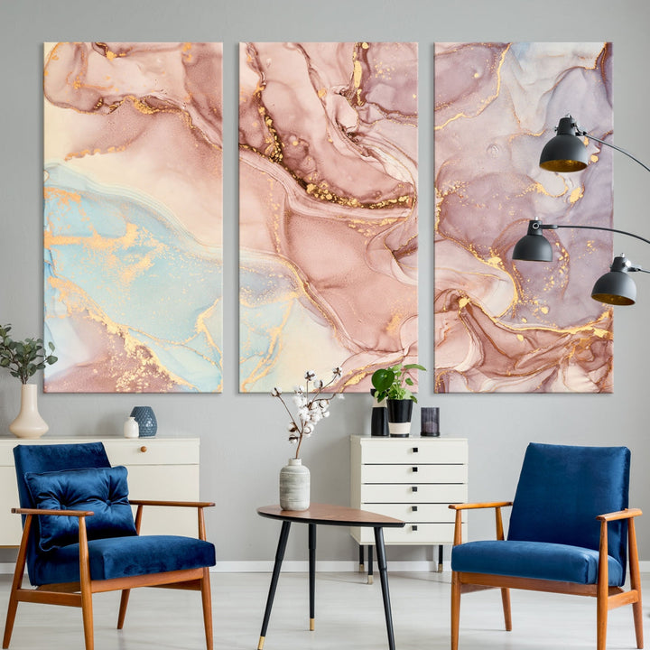 Rose Gold Marble Fluid Effect Abstract Painting Framed Canvas Wall Art Giclee Print