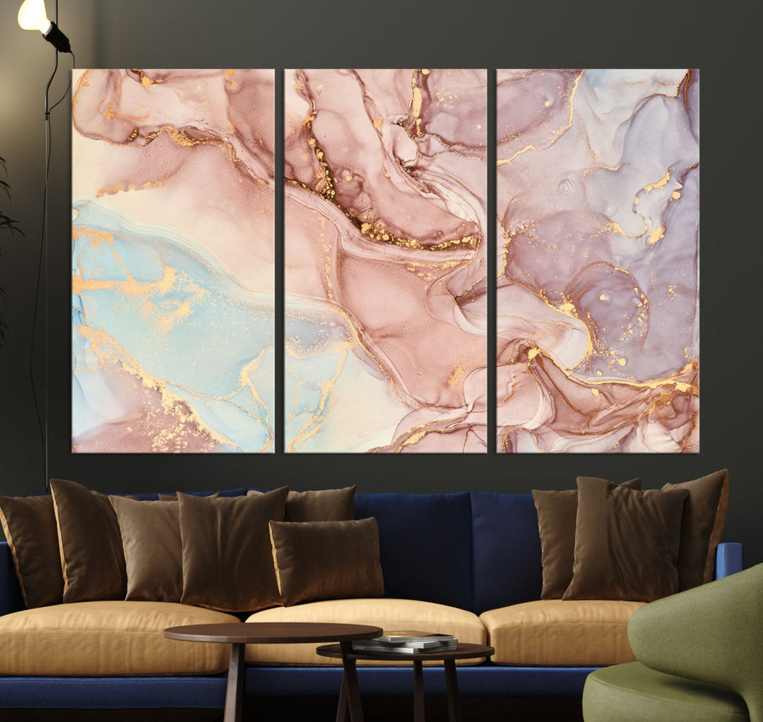 Rose Gold Marble Fluid Effect Abstract Painting Framed Canvas Wall Art Giclee Print