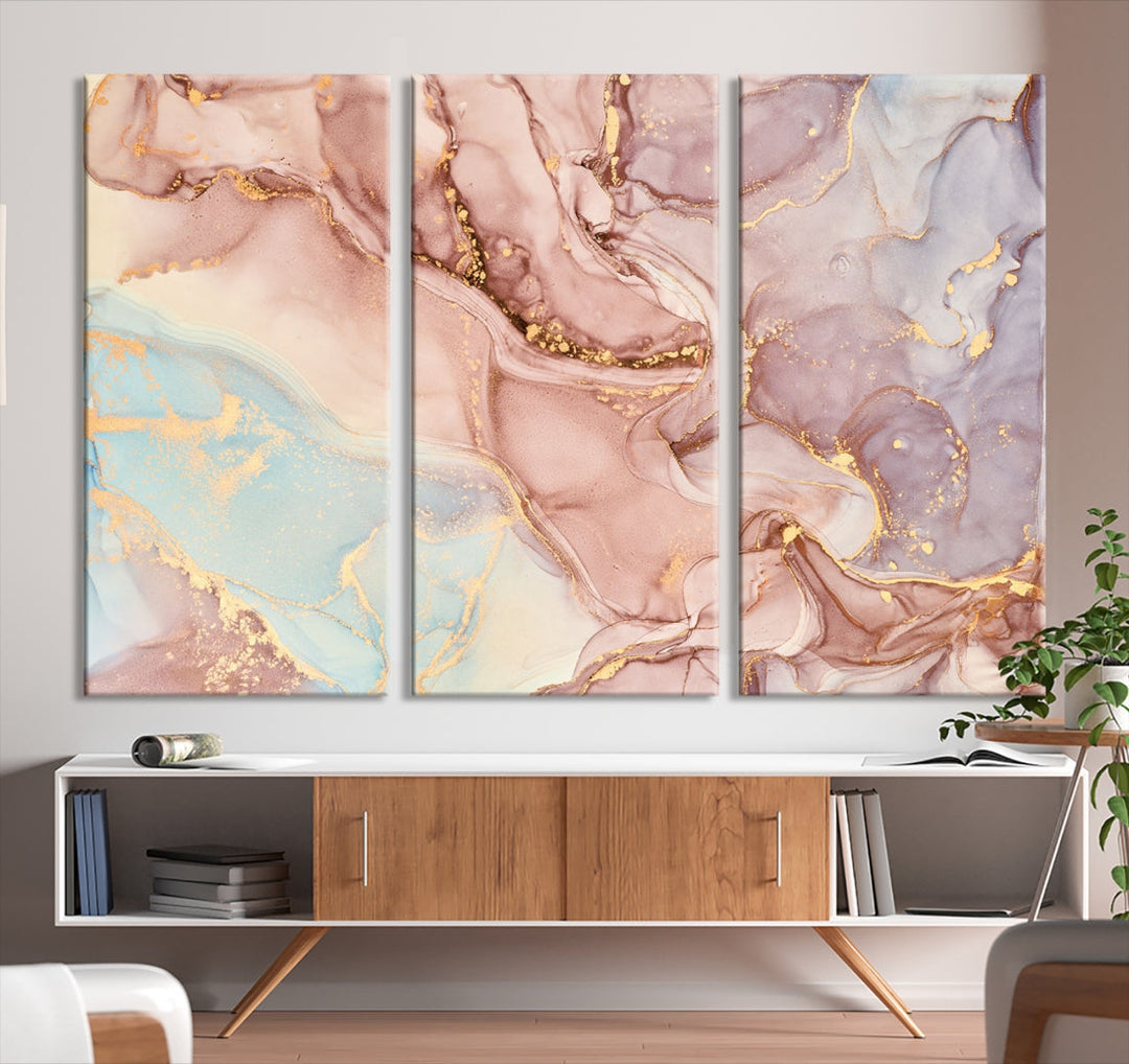 Rose Gold Marble Fluid Effect Abstract Painting Framed Canvas Wall Art Giclee Print