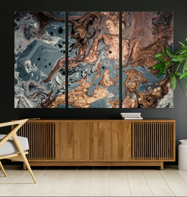 Rose Gold Marble Painting Abstract Canvas Wall Art Print for Office Decoration